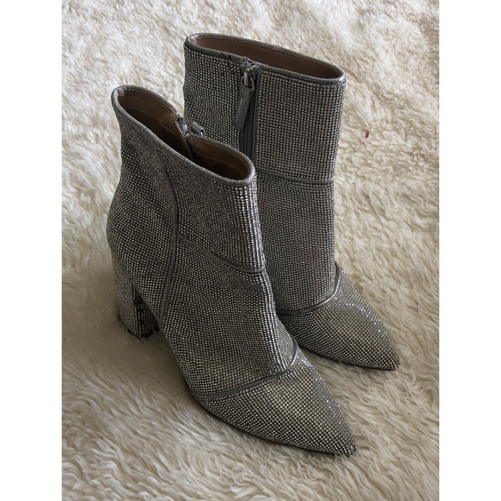 Steve Madden Rhinestone Booties Zipper Chunky Block Heel Women's Size 8.5. READ